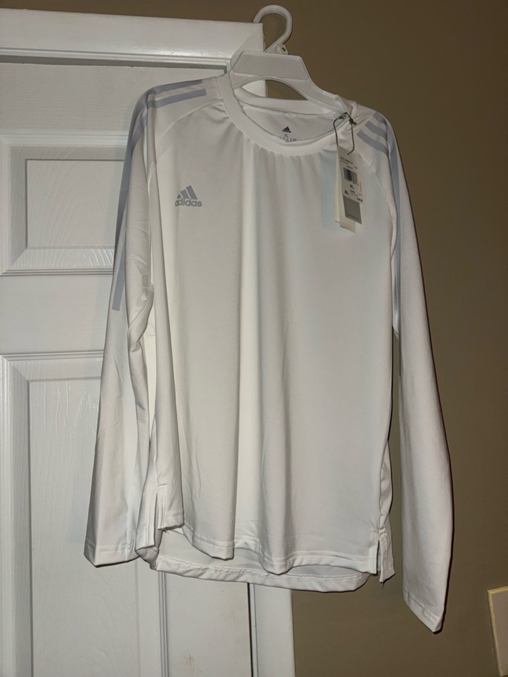 adidas White Long-Sleeve Hilo Jersey with Light Gray Stripes